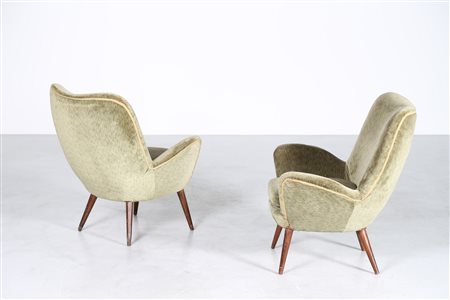 CARMIGNANI GIUSEPPE Coppia di poltrone in legno e rivestimento originale,...