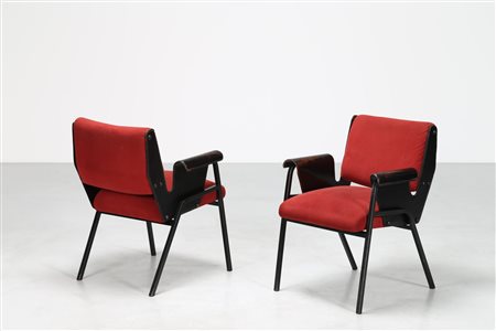 PULITZER FINALI GUSTAVO (1887 - 1967) Coppia di poltroncine in metallo cuoio...