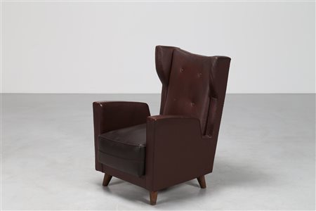 LINA BO BARDI & CARLO PAGANI Importante poltrona in legno e sky disegnata per...