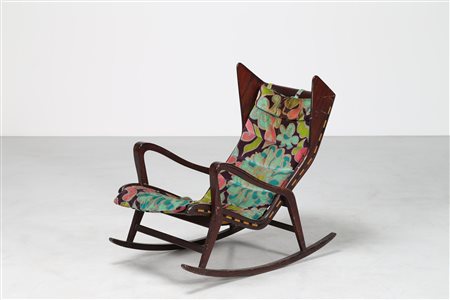 STUDIO CASSINA Sedia a dondolo in legno metallo, cinghie elasiche e cuscino...