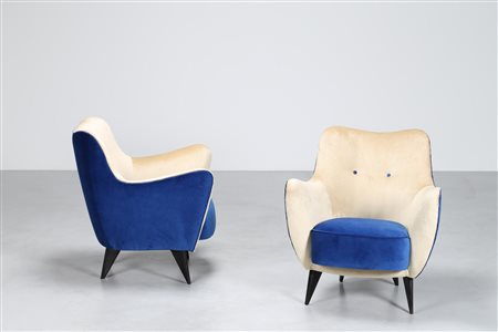 VERONESI GUGLIELMO Coppia di poltrone struttura in legno e rivestimento in...