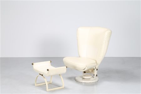 CECCHI MARZIO Poltrona e pouf in metallo laccato, ottone e pelle prod. MOST...