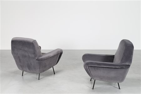 FRATTINI GIANFRANCO (1926 - 2004) Coppia di poltrone in metallo laccato e...