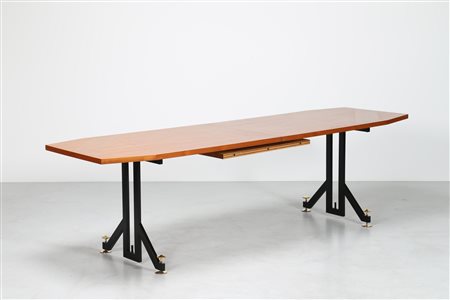 FLORIT Tavolo in palissandro metallo laccato e ottone, Trieste anni 60. -. Cm...