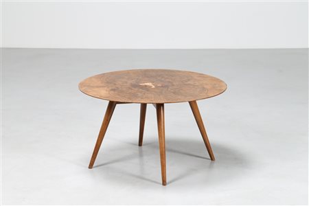 SCREMIN LUIGI (1896 - 1983) Tavolino da caffè rotondo in radica di noce,...