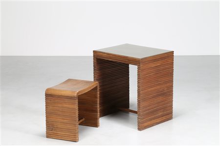 PONTI GIO' (1891 - 1979) Dattilo e panchetto grissinato in noce nazionale con...