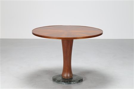 BUFFA PAOLO (1903 - 1970) Tavolo rotondo in noce con base in marmo verde...