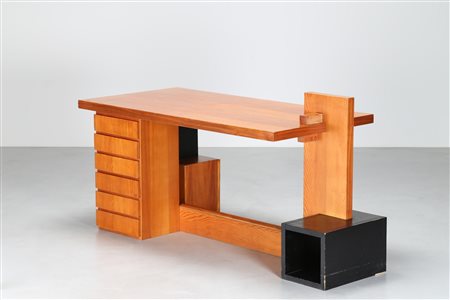 BARONI DANIELE Scrivania in legno di pino e legno laccato, Probabile pezzo...