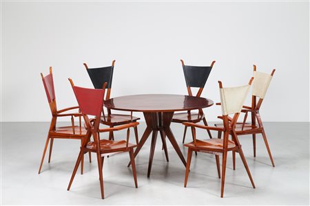 OREGLIA MARIO Originale e pregevole sala da pranzo in castagno, composta da...