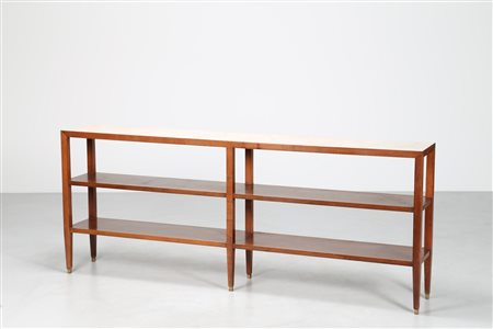 MANIFATTURA ITALIANA Consolle in noce con piano in formica, anni 50. . -. Cm...