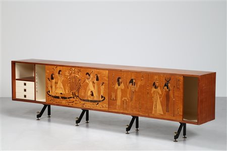 FLORIT Credenza in palissandro metallo laccato e ottone, intarsi in varie...