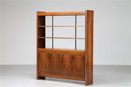 SCREMIN LUIGI (1896 - 1983) Libreria in noce nazionale, con dettagli in...