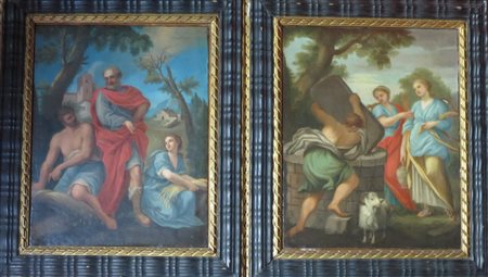 ANONIMO - 'SCENE BIBLICHE' (BIBLICAL SCENES) Coppia di dipinti in cornice 39...