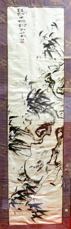 PANNELLO IN SETA, GIAPPONE, XIX SECOLO in seta con ricamo a decoro a rilievo...