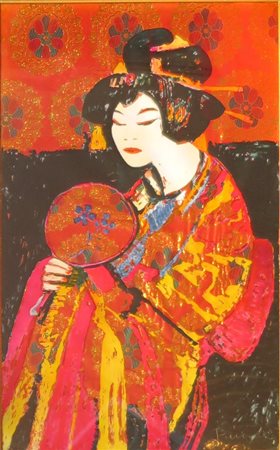SALVATORE FIUME (1915 - 1997 ) - 'GEISHA' Serigrafia su plexiglass poggiante...