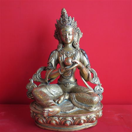 BODHISATTVA, TIBET, XIX SECOLO in bronzo dorato 23 cm A TIBETAN GILT-BRONZE...