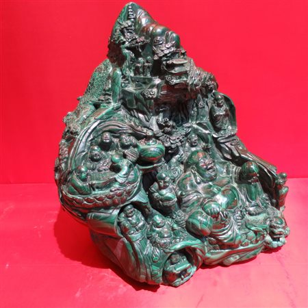 IMPORTANTE SCULTURA IN MALACHITE, CINA, XIX SECOLO raffigurante "montagna...