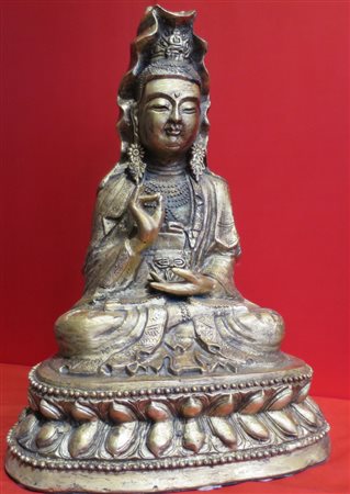 SCULTURA Guanyin in bronzo dorato Cina cm. 43
