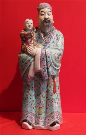 FIGURA Santone in porcellana policroma Cina XX secolo cm. 58