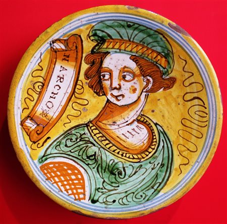 PIATTO IN MAIOLICA, VITERBO, 1580/1620 in maiolica policroma della serie 'i...