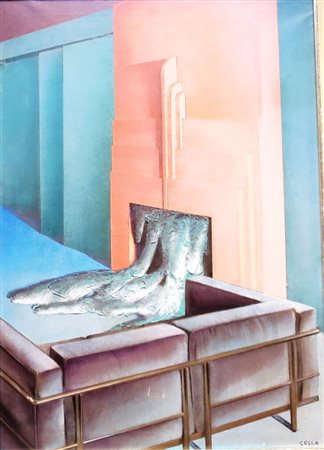 EZIO CELLA (1932 - ) - 'INDIZIO TRA LE BRACI', 1987 Olio su tela 70 x 50 cm...