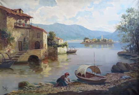 MAFFEI - 'VEDUTA LACUSTRE' (LAKE VIEW) Olio su tela 98 x 70 cm Firmato in...