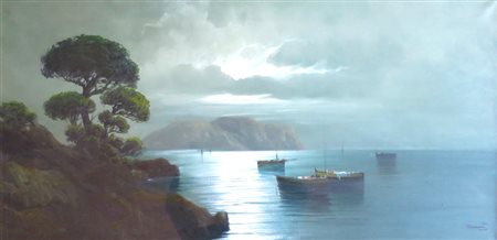 CASATI - 'VEDUTA LACUSTRE CON BARCHE' (LAKE VIEW WITH BOATS) Olio su tela 118...