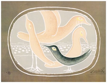 GIUSEPPE VIVIANI Agnano Pisano 1898 – Pisa 1965 Uccelli rosa 1964 Litografia...