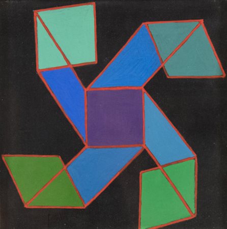 Achille Perilli (Roma 1927 ) Secta 1986 Tecnica mista su tela, cm. 20x20...