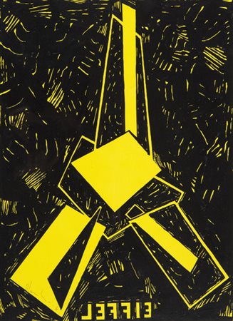 Aldo Mondino (Torino 1938 2005) Eiffel 1980 Olio su cartone applicato su...