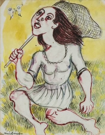 Giuseppe Migneco (Messina 1908 Milano 1997) Figura Tecnica mista su carta,...