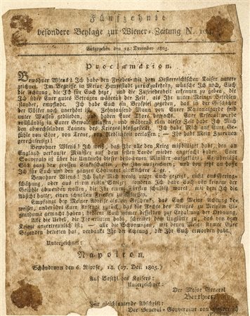 Proclama di Napoleone I ai Viennesi.Datato 27 dicembre 1805.Documento a...