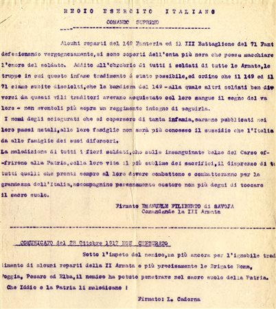 Cadorna Luigi, Comunicato dattiloscritto del 'Regio Esercito Italiano /...