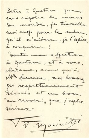 Marinetti Filippo Tommaso, Lettera con firma autografa inviata ad una...