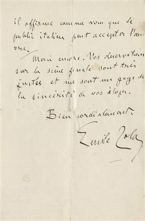 Zola Émile, Lettera autografa firmata inviata ad un collega.Datata 15 giugno...