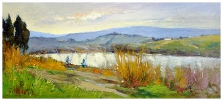 GIAMPIERO NOVELLI Livorno 1954 Senza titolo Olio su tavola 19 x 42,5. Firma...