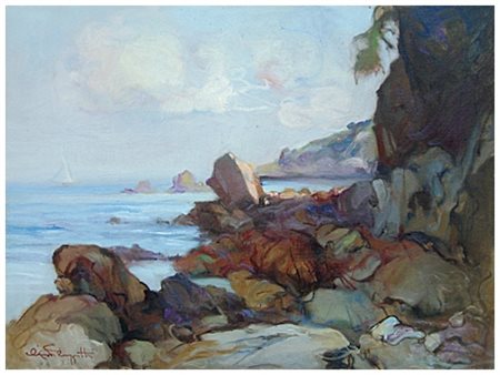 DINO PELAGATTI Livorno 1932 – Livorno 2016 Marina 1984 Olio su tela 50 x 70....