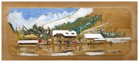 MASSIMO LOMI Livorno 1953 La neve a primavera 2016 Tempera su tavola 23 x 52....