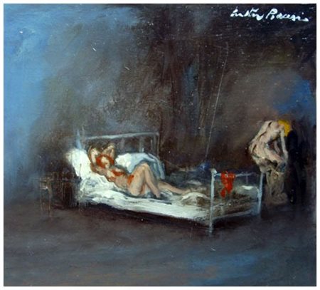 WALTER PIACESI Ascoli Piceno 1929 Interno con figure 1978 Olio su cartone...