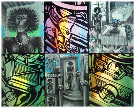 ERCOLE PIGNATELLI Lecce 1935 Le due realtà 1967 Olio su tela 75,5 x 95,5....