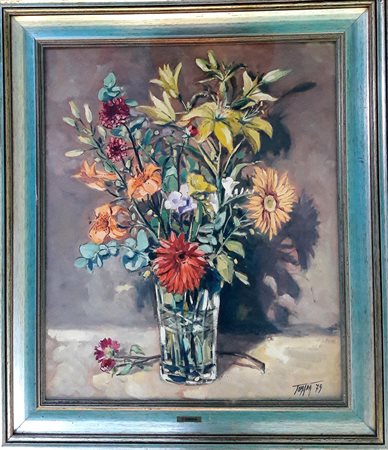 Piergiorgio Tomada "Fiori" - 1979 - Olio su cartoncino telato - cm 60x50 -...