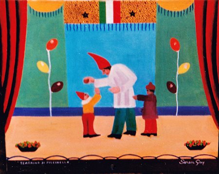 Domenico Seren Gay "Teatrino di Pulcinella" - 1995 -Olio su tela - cm 40x50 -...