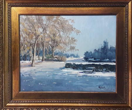 Dino Aliberti "Nei pressi di Moncalieri" - Olio su tela - cm 40x50 - Firma...