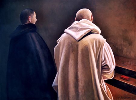 Antonio Sciacca "Monaci" - Olio su tela - cm 90x120 - Firma dell'artista in...