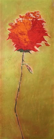 Ermanno Barovero "Rosa rossa" - Anni Novanta - Litoserigrafia a colori su...