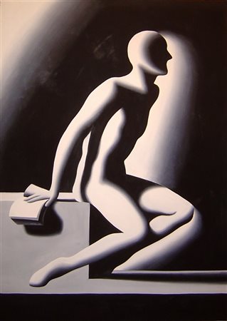 Mark Kostabi "Figure in bianco e nero" - 1988 - Olio su tela - cm 213x153 -...