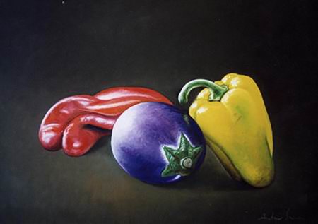 Antonio Sciacca "Peperoni" - Olio su tela - cm 50x70 - Firma dell'artista in...