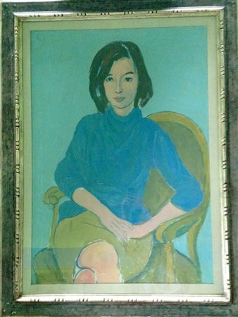 Francesco Menzio "Ritratto di ragazza" - 1963 - Olio su tela - cm 100x70 -...