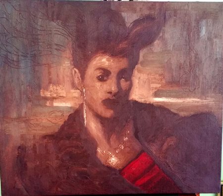 Omar Galliani "In Letizia" - Olio su tela - cm 60x70 - Titolo e firma al...