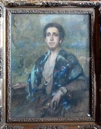 Vittorio Cavalleri "Ritratto di nobildonna" - Pastelli a olio su cartone - cm...